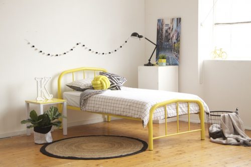 Yellow steel frame kids single bed by Hypersonic Industries Australia